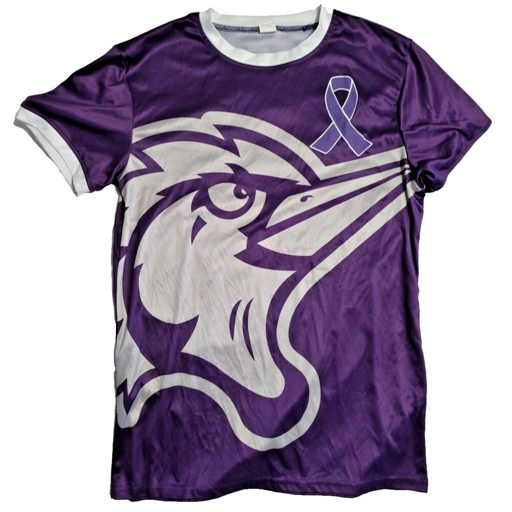 Success Brand Men's Sz M MiLB Fayetteville Woodpeckers #23 Purple Ribbon T-Shirt